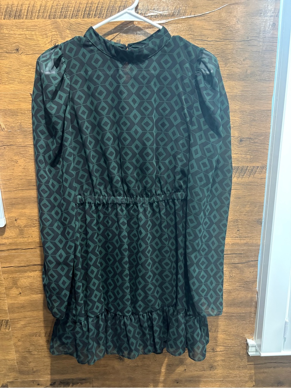 Zara Dark Green Long-Sleeve Ruffle Hem Dress - Picture 2 of 9